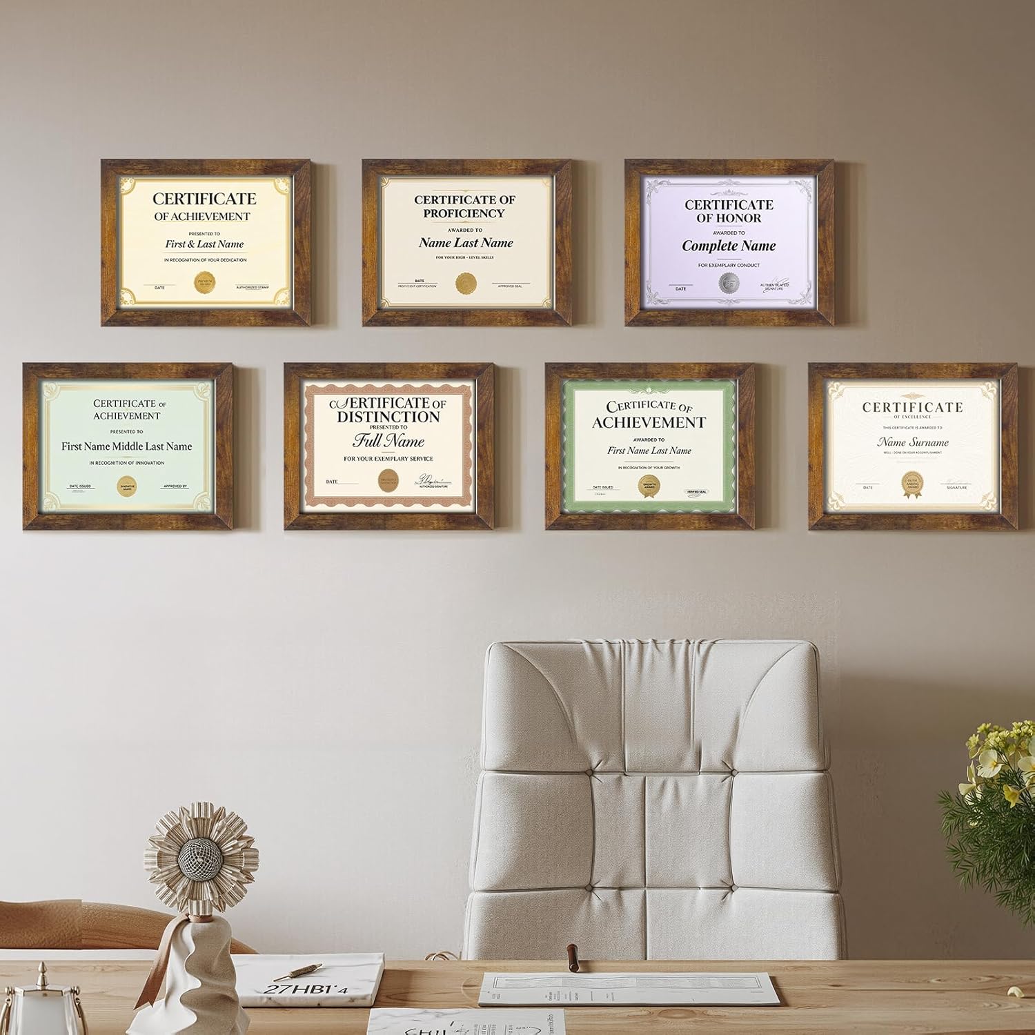 Certifications wall at Whitestone Dental